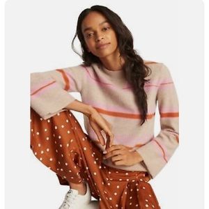 Anthropologie Maeve Striped Crewneck Bell Sleeve Wool knit Sweater - XS